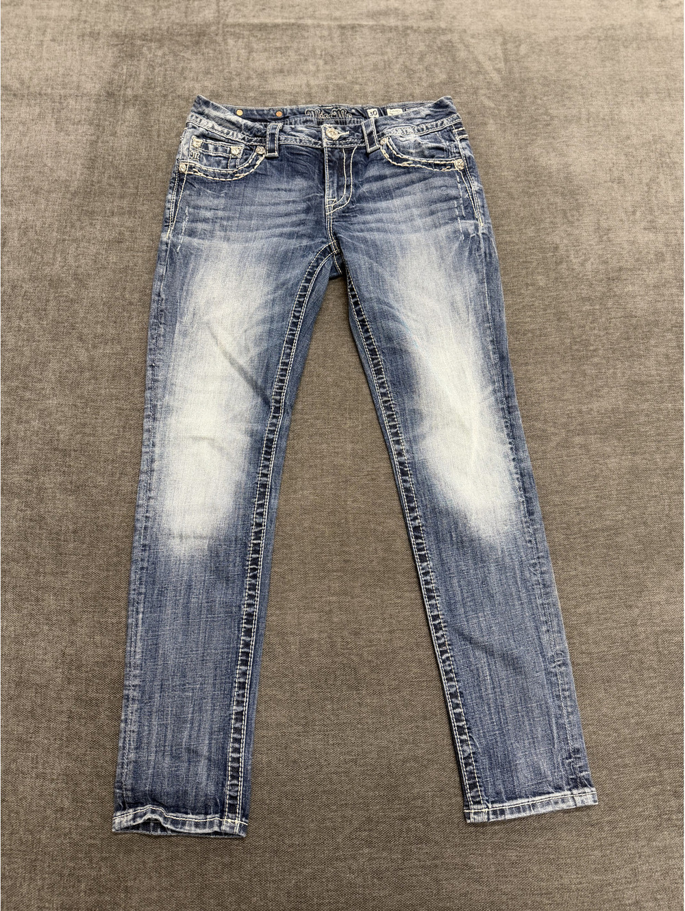 Miss Me Women Skinny Jeans - Blue with Faded White Wash